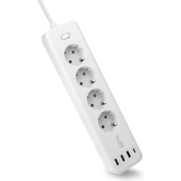 Сетевой фильтр TopOn TOP-PWS4 4 розетки, 3 USB, Type-C, PD 20W QC3.0, 4000W, 3м Белый TOP-PWS4-3