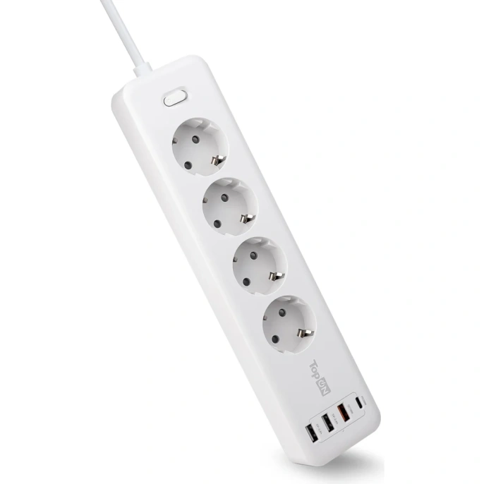 Сетевой фильтр TopOn TOP-PWS4 4 розетки, 3 USB, Type-C, PD 20W QC3.0, 4000W, 3м Белый TOP-PWS4-3