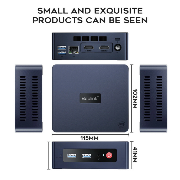 Мини-компьютер Beelink MINI S, CPU: Intel® Celeron® N5095 Processor , 4C/4T , GPU : Intel® UHD Graphics , 8GB DDR4 RAM  128GB SSD , Wi-Fi 5 ; Bluetooth 5.0; LAN 1000M BL/MINI S/N5095/8G/128G/Navy Blue
