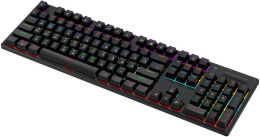 Клавиатура HAFF Synthblood (KBD-MK101) (механическая, проводная: USB, 108 клавиш, SNK switch (red), RGB- подсветка, LED Logo Screen, 1.6м плетеный кабель, цвет: черный/красный)