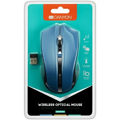 CANYON MW-5 2.4GHz wireless Optical Mouse with 4 buttons, DPI 800/1200/1600, Blue, 122*69*40mm, 0.067kg