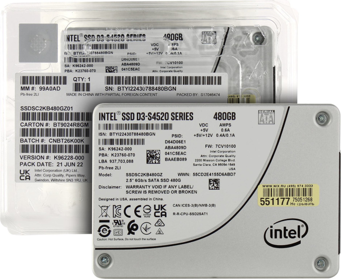 Накопитель SSD Supermicro D3 S4520 480GB SATA 6Gb/s 3D TLC 2.5 7.0mm 2DWPD SSDSC2KB480GZ01 HDS-25T0-480G0-L2-TXD-NON-007