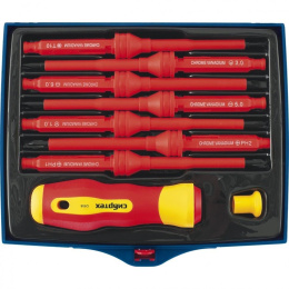 СИБРТЕХ Отвертка со сменными жалами, диэлектрическая до 1000 В, 9 предм., CrV [12938]