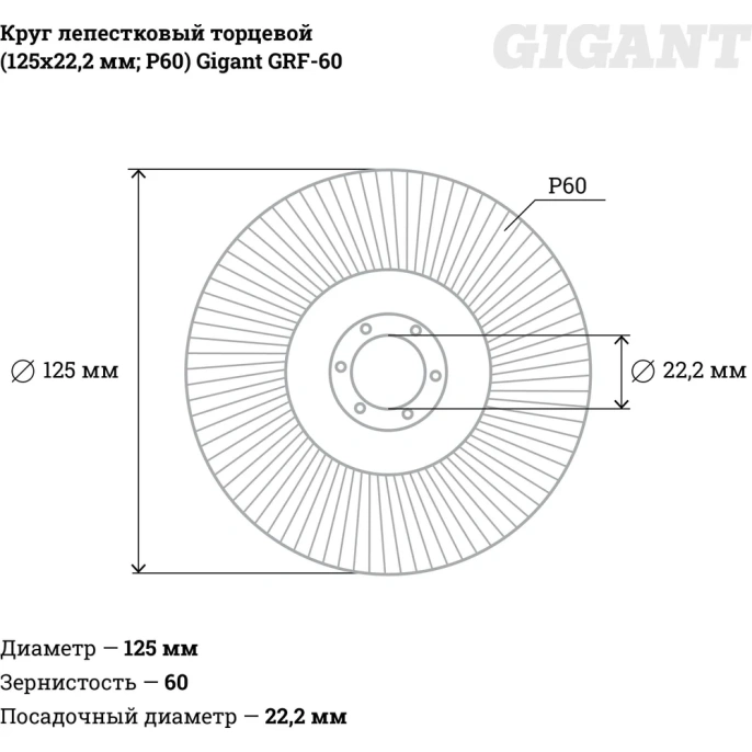 Круг лепестковый торцевой (125x22.2 мм; P60) Gigant GRF-60