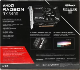 Видеокарта Asrock PCI-E 4.0 RX6400 CLI 4G AMD Radeon RX 6400 4Gb 64bit GDDR6 1923/16000 HDMIx1 DPx1 HDCP Ret