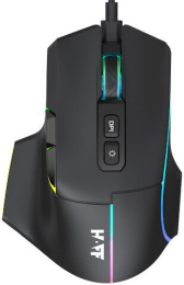 Мышь HAFF Mystery (MS-GM110WR) (беспроводная: радио+BT, 8 клавиш, RGB-подсветка, сенсор IC202, DPI: 800-3200, аккумулятор 500mAh, кабель 1.6 м плетеный Type-C, цвет: черный)