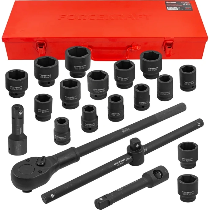 Набор инструментов Forcekraft ударные, 21пр, 3/4", в метал. кейсе FK-6212-5MPB(28167)