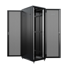 NTSS Шкаф напольный универсальный серверный NTSS R 32U 600х800мм, 4 профиля 19, двери перфорированная и перфорированная, боковые стенки съемные, регулируемые опоры, разобранный, черный RAL 9005 NTSS-R