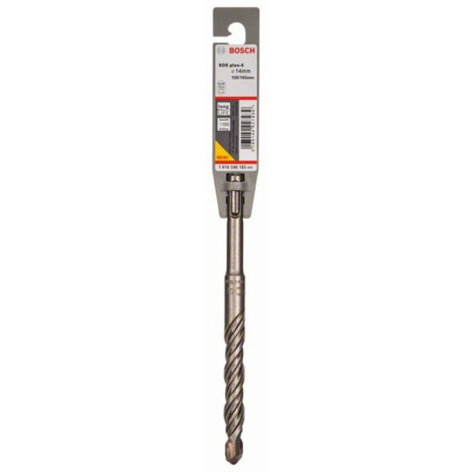 Бур Bosch SDS-plus-5 14х100х165мм (1.618.596.185) (для всех SDS plus перфораторов с режимом сверления, твердосплавный наконечник с пазами, центрирующий наконечник Activeteq, диаметр: 14 мм, общая длина: 165 мм, рабочая длина: 100 мм)