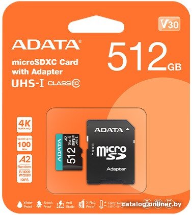 Флеш карта microSDXC 512GB A-Data AUSDX512GUICL10A1-RA1 Premier + adapter