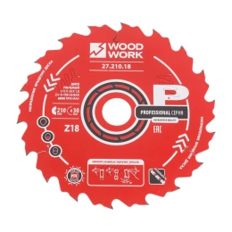 Диск пильный 210x30x1.8/1.2 мм, A=18° ATB + 8 SHEAR, Z=18 WOODWORK 27.210.18
