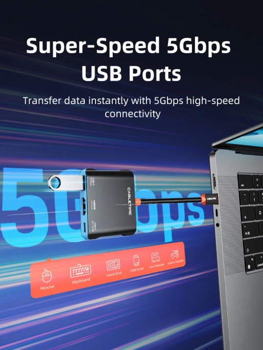 USB-Хаб (концентратор) CABLETIME CBS1B (CT-SHUB31-AB) 3-в-1 с поддержкой Switch2/1 - Black+Orange+Blue