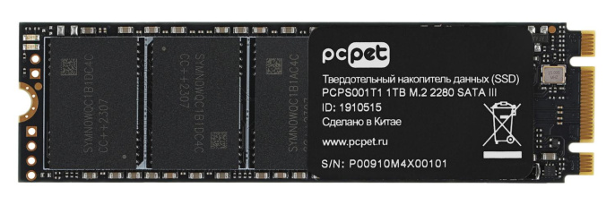 SSD накопитель PC PET PCPS001T1 1ТБ, M.2 2280, SATA III,  M.2,  oem