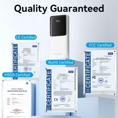 Power Bank Vention 10000mAh Micro-USB/C/A/A со встроенными кабелями 22.5W Белый с LED Дисплеем, шт. FHOW0