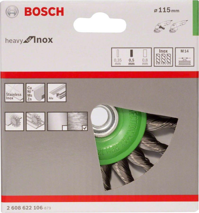 Щетка дисковая по мет. Bosch 2608622106 d 115мм d посад. 14мм шлифовальные машины упак.:1шт