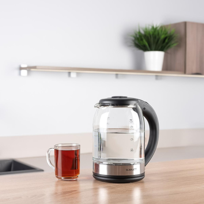 Чайник электрический Scarlett SC-EK27G10 1.7л. 1800Вт черный корпус: стекло/пластик