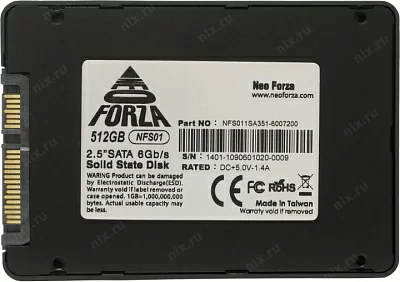 Накопитель SSD 512 Gb SATA 6Gb/s Neo Forza NFS011SA351-6007200 2.5" 3D TLC