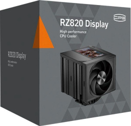 Кулер для процессора CPU Cooler PCCooler RZ820 Display BK 290W, 4-pin PWM, LED, 169mm, Al/Cu, 8x6mm, 1x140mm + 1x150mm, 71.9/78.7CFM, 27.1/35.8dBA, 1500/2500RPM, S: 1851/1700/1200/115X/20XX, AM5/AM4, black