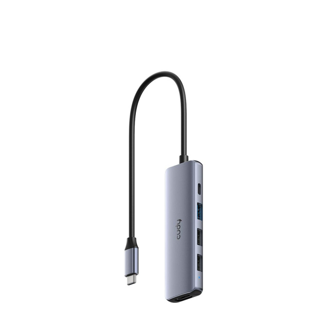 Концентратор CUDY  UH405  5-IN-1 USB-C Hub with 4K HDMI 5-IN-1 USB Hub, Aluminium housing,1 USB-C 3.0 5Gbps male connecter with 25cm cable, 1x 4K@30Hz HDMI Port, 1x 100W USB-C port for PD Charging, 1 USB-A 3.0 5Gbps Port, 2 USB-A 2.0 Data Ports,  compatib