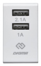 Сетевое зарядное устройство Digma DGWC-2U-3A-WG,  2xUSB-A,  15.5Вт, 3.1A, белый