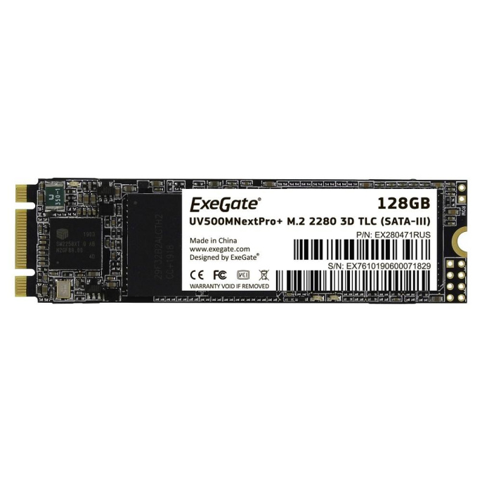 Накопитель SSD M.2 2280 SATA 128GB ExeGate NextPro+ M2UV500TS128 SATA-III, 22x80mm, 3D TLC EX280471RUS
