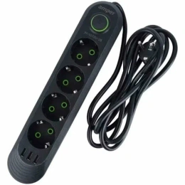 Сетевой удлинитель Amper JH-1072U-2B, 2,0м, 4 розетки, 3*0,75мм, 10А, 2500 Вт, 3usb, черный.