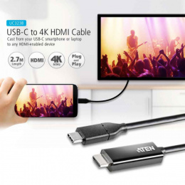 ATEN UC3238-AT Конвертер, USB-C HDMI, USB-C HDMI, Male, без Б.П., 3840x1200 60Hz;Макс.частота пикселизации 594 MГц;HDMI 2.0 3D, Deep Color, 4K ;HDCP 2.2;USB 3.1 Type-C with DP Alt Mode Thunderbolt™ 3 Compatible