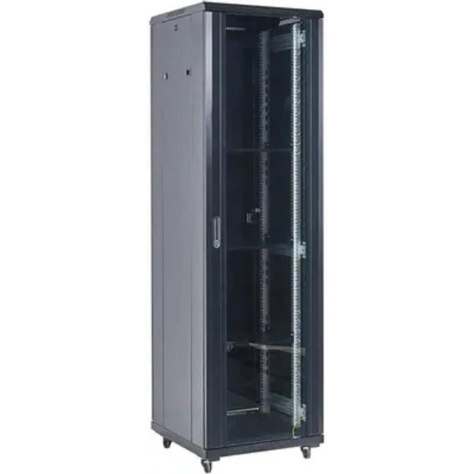 Шкаф коммутационный Rexant 04-2766-212 напольный 27U 600x600мм пер.дв.стекл металл 2 бок.пан. направл.под винты 800кг черный 230град. IP20 сталь