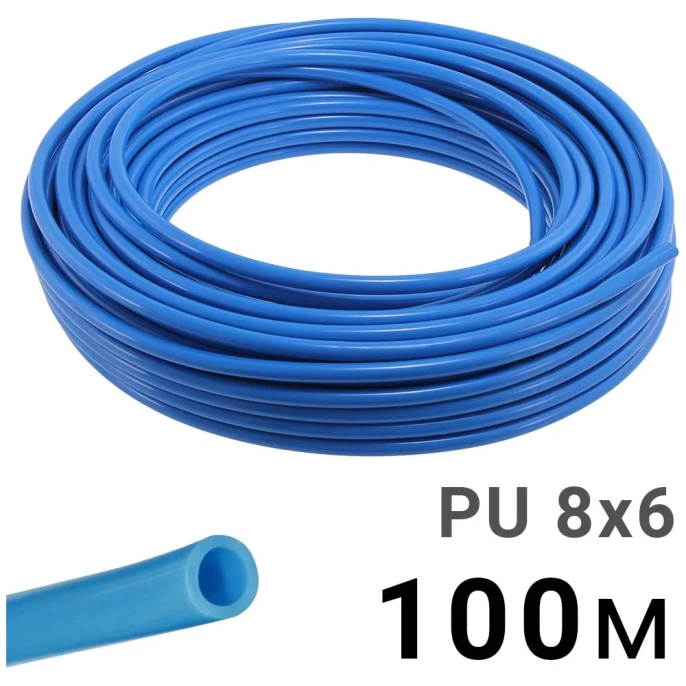 Трубка полиуретановая синяя PI TOOLS PU8-6-100, бухта 100 м, прямая до 8 бар, Арт. 4614
