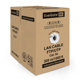 Кабель ExeGate UTP4-C5e-CCA-S24-IN-PVC-GY-305 UTP 4 пары кат.5e CCA, 0.5мм (24AWG), 305м, серый, PVC EX138965RUS