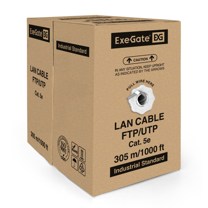 Кабель ExeGate UTP4-C5e-CCA-S24-IN-PVC-GY-305 UTP 4 пары кат.5e CCA, 0.5мм (24AWG), 305м, серый, PVC EX138965RUS