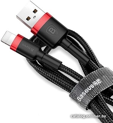 Кабель Baseus CALKLF-B19 Cafule Cable USB to Lightning 2.4A, нейлоновая оплётка, 1m Red+Black