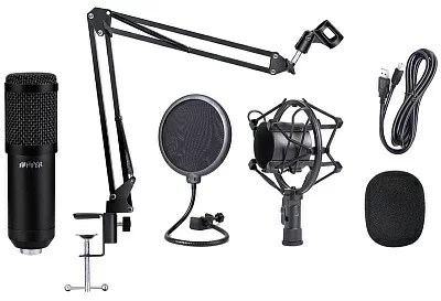 Микрофон Microphone Hiper Broadcast Pro Set H-M003, USB interface, metal body, wind protection + flexible metal holder + mechanical filter included