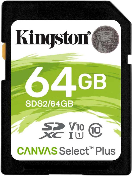 Карта памяти SDXC UHS-I Kingston Canvas Select Plus 64 ГБ, 100 МБ/с, Class 10, SDS2/64GB, 1 шт., без адаптера
