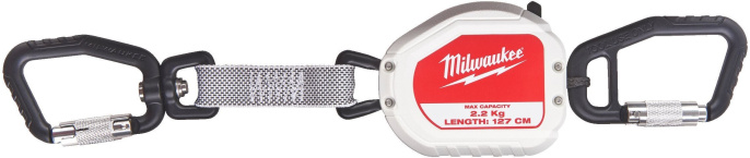 Строп Milwaukee Quick-Connect 4932472106 для инструмента, cамовтягивающийся, выдерживает вес до 2.2 кг, 127 см в выдвинутом состоянии, карабин с двойным замком, встроенный поворотный механизм