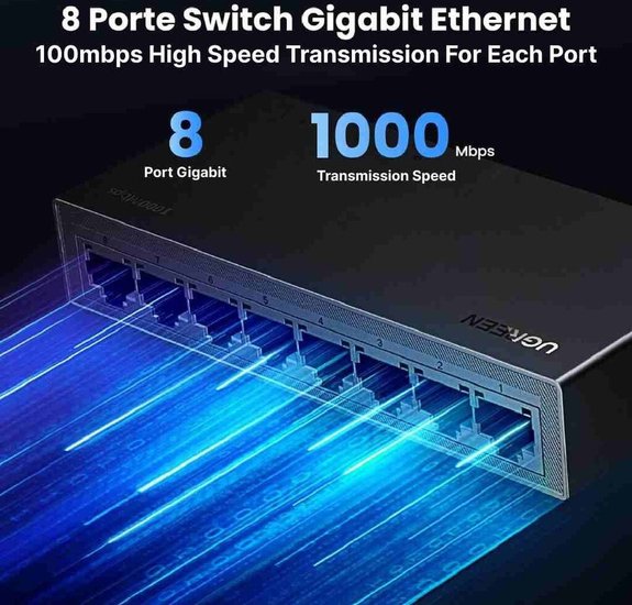 Коммутатор сетевой UGREEN CM834 35499EU 8-Port Gigabit Ethernet Switch PC+ABS Housing EU. Цвет: серый (35499EU_)