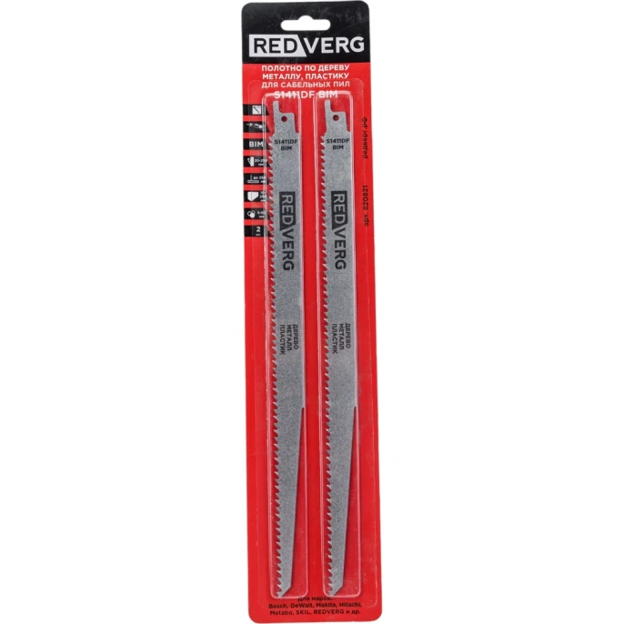 Полотно для сабельной пилы S1411DF BIM, по дереву, металлу, пластику, 300 мм, 2 шт (820821) REDVERG 6679191