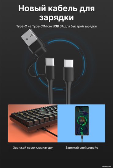 Клавиатура Royal Kludge RK-H81 (White Night, серый, черный, бежевый, USB/2.4 GHz/Bluetоoth, подсветка RGB, горячая замена клавиш Hot Swap, небесно-голубые свичи)