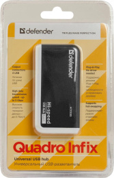 Хаб (разветвитель) Defender Quadro Infix, черный [83504]