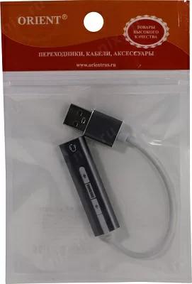 Звуковая карта Orient AU-04PL USB адаптер для наушников с микрофоном (регул.громкости управление медиаплеером)