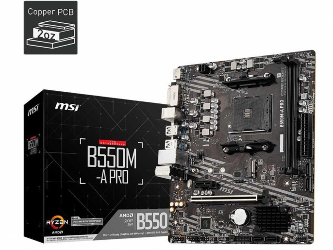 Материнская плата MSI B550M-A PRO Soc-AM4 AMD B550 2xDDR4 mATX AC`97 8ch 7.1 GbLAN RAID+DVI+HDMI
