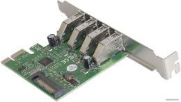 Контроллер ExeGate EXE-314 (PCI-E x1 v2.0, 4*USB3.0 ext., разъем доп.питания SATA 15pin, VIA Labs Chipset VL805) EX283716RUS