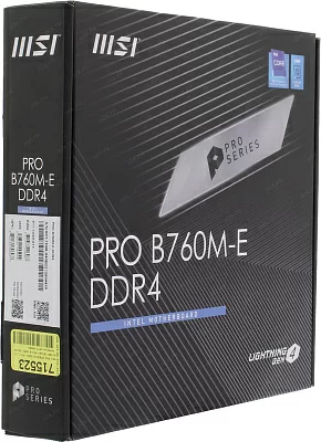 Мат. плата MSI PRO B760M-E DDR4 (RTL) LGA1700 B760 PCI-E HDMI GbLAN SATAMicroATX 4DDR4