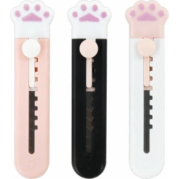 Нож канцелярский BRAUBERG Лапки Cat Paw 9 мм, Набор 3 шт. на блистере, автофиксатор, Hobby, 238345
