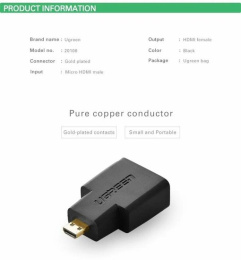 Адаптер UGREEN 20106 Micro HDMI Male to HDMI Female Adapter. Цвет: черный (20106_)