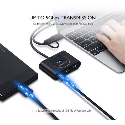 Хаб UGREEN CR113 (20290) USB 3.0 Hub. Длина 0,5 м. Цвет: черный