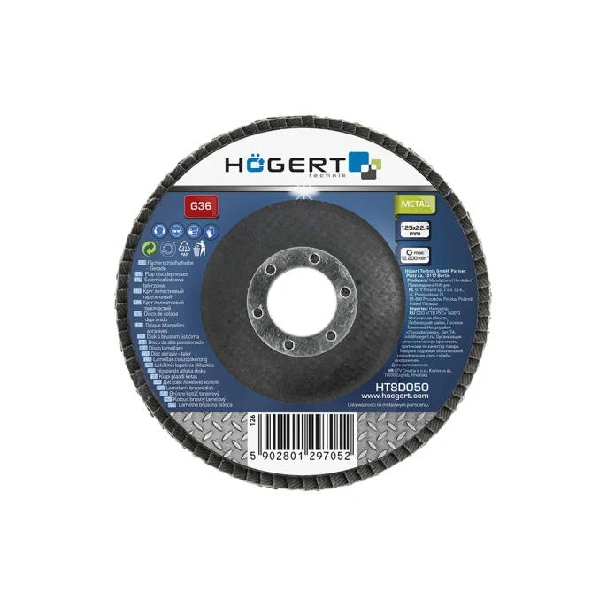 Круг шлифовальный лепестковый (125x22.4 мм; G36) HOEGERT TECHNIK HT8D050