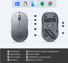 Мышка компьютерная беспроводная UGREEN M331 65627 Multi-mode Wireless Mouse BT&GHz. Цвет: серый