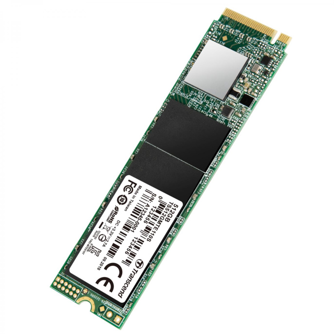 Твердотельный накопитель Transcend SSD MTE110S, 512GB, M.2 22x80mm , NVMe, PCIe 3.0 x4, 3D TLC, R/W 1700/1400MB/s, IOPs 160 000/250 000, TBW 200, DWPD 0.2 12 мес. TS512GMTE110S