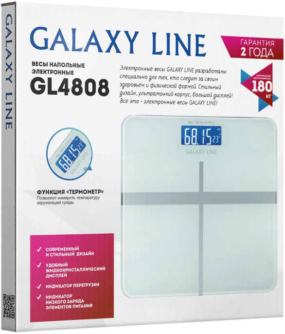 Напольные весы GALAXY LINE GL 4808, до 180кг, цвет: белый [гл4808л]